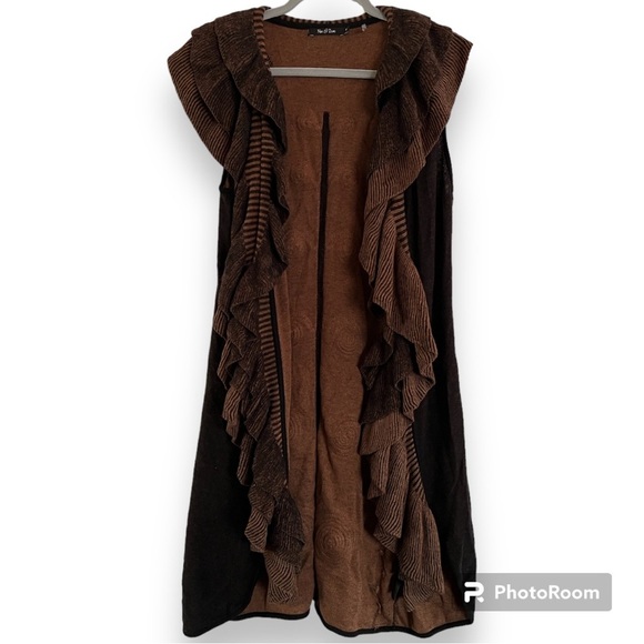 Nic + Zoe Sweater Open Ruffle Front Vest in Black Brown Melange Size Small - Picture 2 of 6
